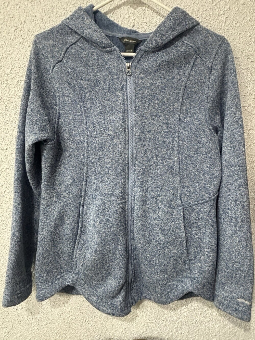 Eddie Bauer Women’s Medium Blue Heather Hooded Full Zip Jacket Pockets
